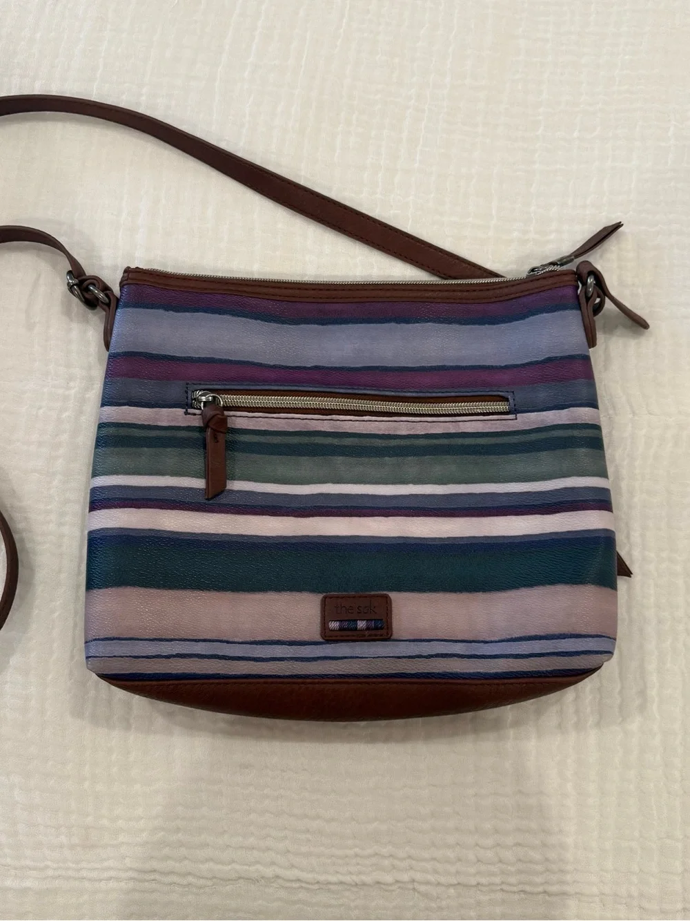The Sak Striped Crossbody Bag Multicolor Boho Purse Leather Trim